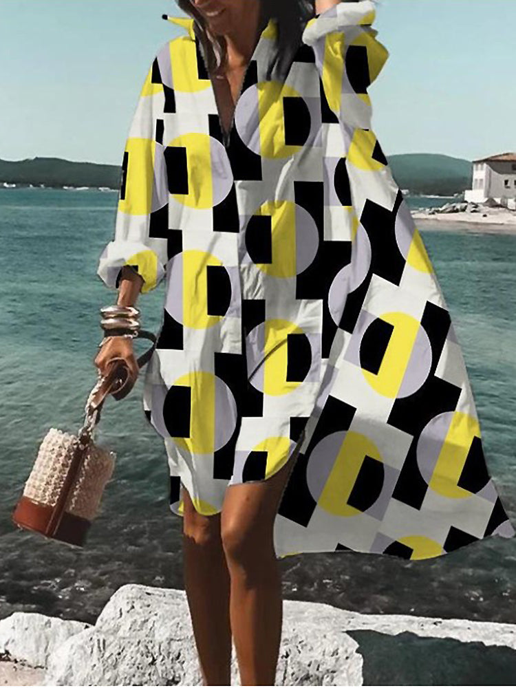 Calogera | Vestido Camisero de Corte Holgado Con Estampado Geométrico