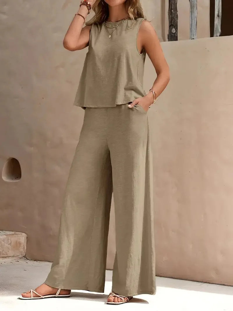 Dollie | Conjunto De Dos Piezas Sin Mangas Y De Pierna Ancha