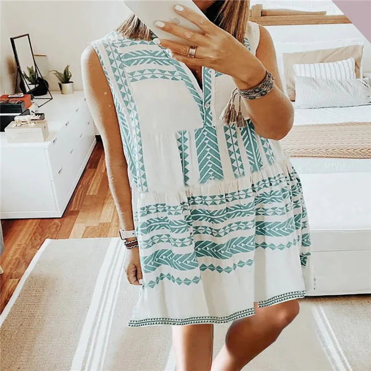 Lylah | Vestido de Verano Sin Mangas Con Estampado y Cuello en V