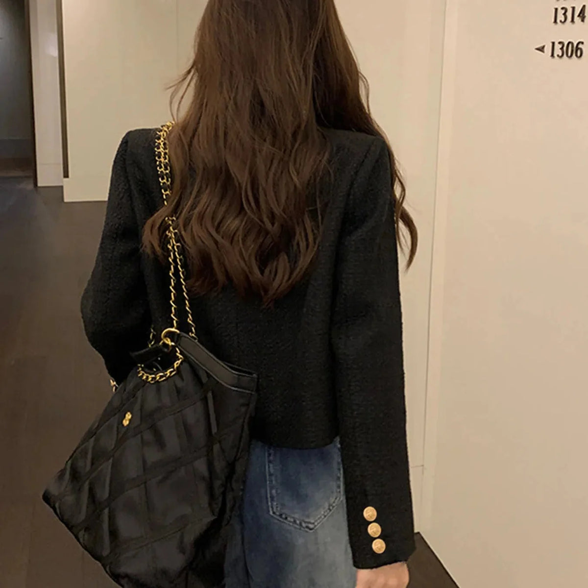 Radmieandra | Chaqueta de Tweed con Botones Dorados