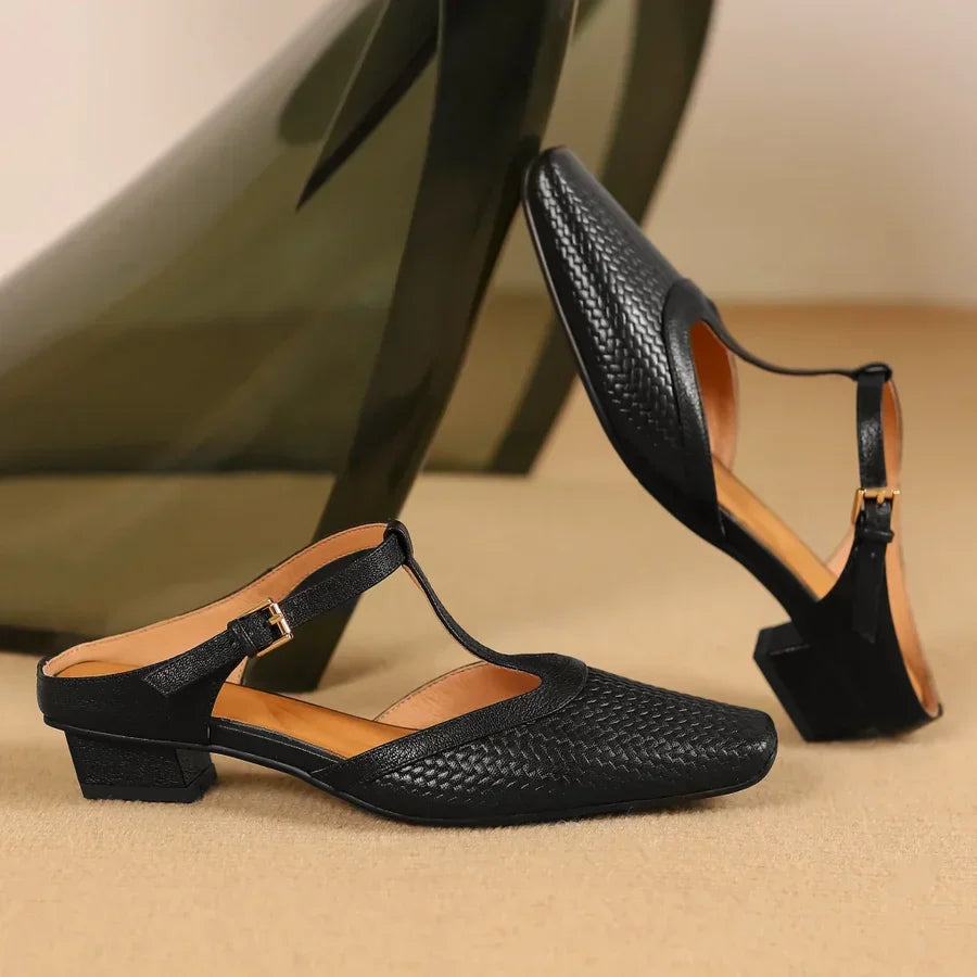 Birte | Zapatos De Tacón Bajo Con Correa en T Y Diseño Trenzado