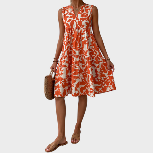 Soomin | Vestido Sin Mangas Con Cuello en V Y Estampado Floral en Capas
