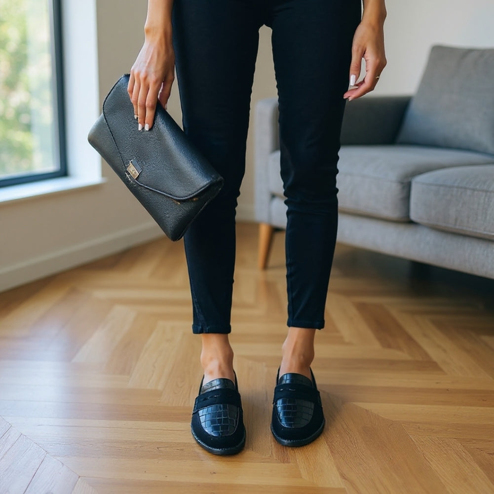 Minka | Mocasines De Ante Sin Cordones Con Detalles De Textura De Cocodrilo