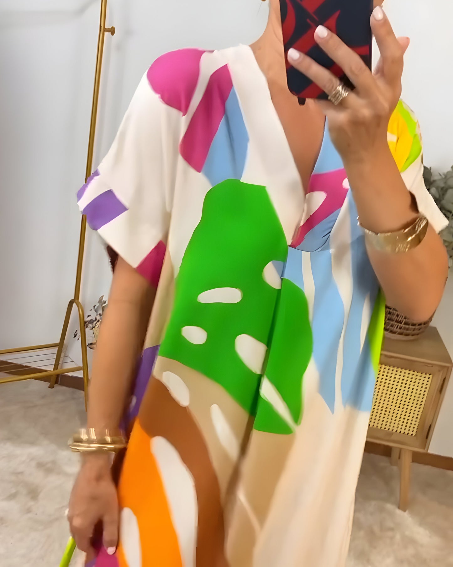 Ailsa | Vestido Kaftán midi Con Cuello en V Y Estampado Abstracto