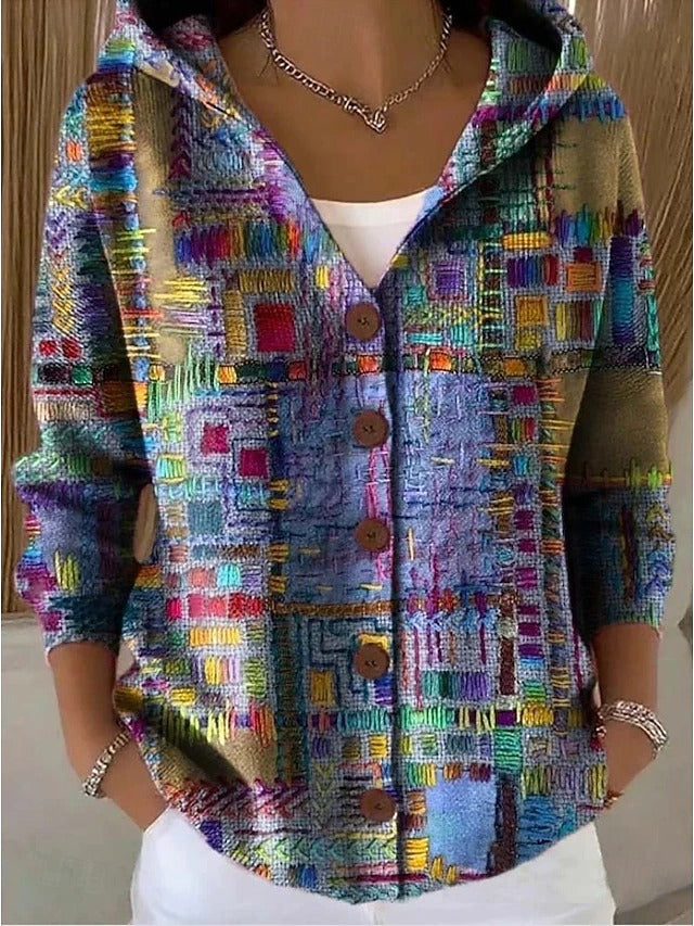 Shaharit | Cardigan Mujer Estampado Botones Capucha