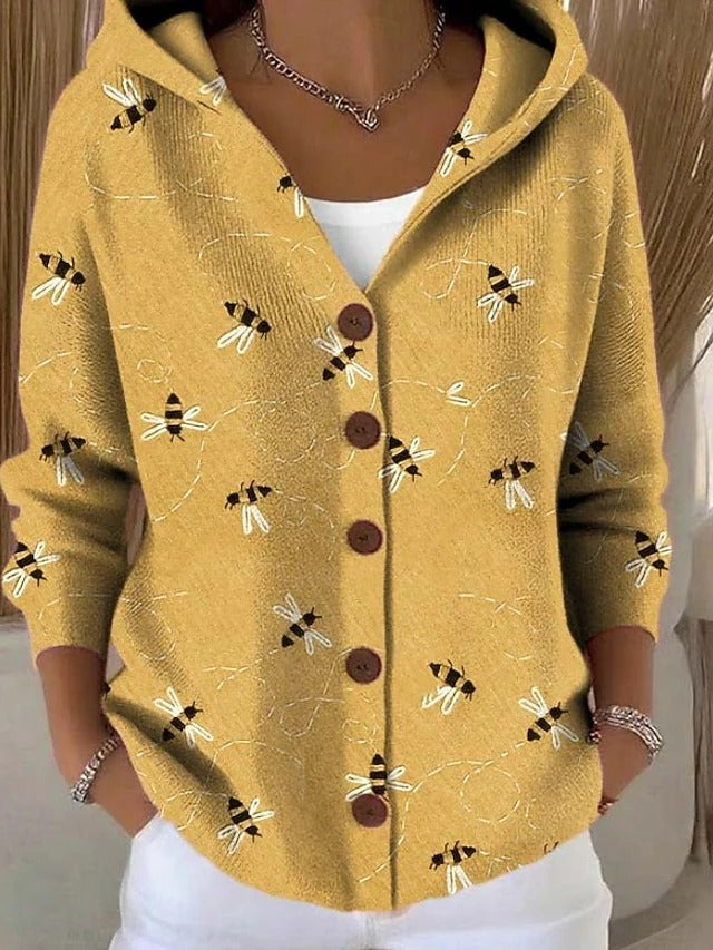 Shaharit | Cardigan Mujer Estampado Botones Capucha