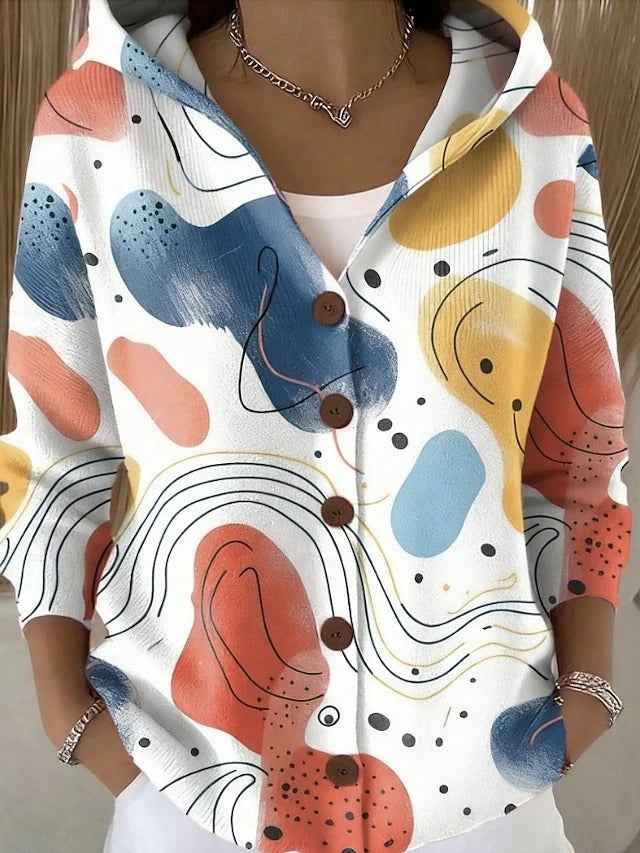 Shaharit | Cardigan Mujer Estampado Botones Capucha