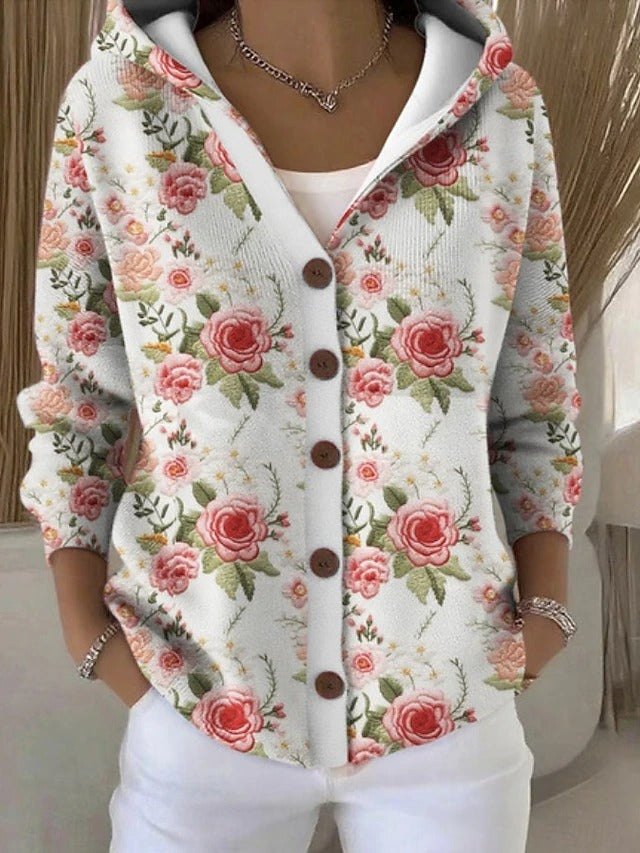 Shaharit | Cardigan Mujer Estampado Botones Capucha