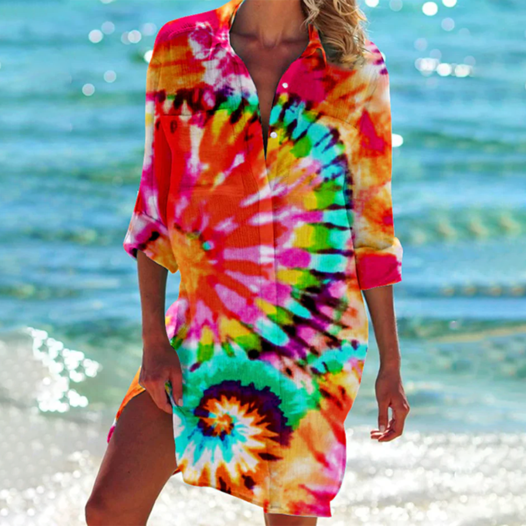 Elisabeta | Vestido Camisero Estampado Con Manga Larga