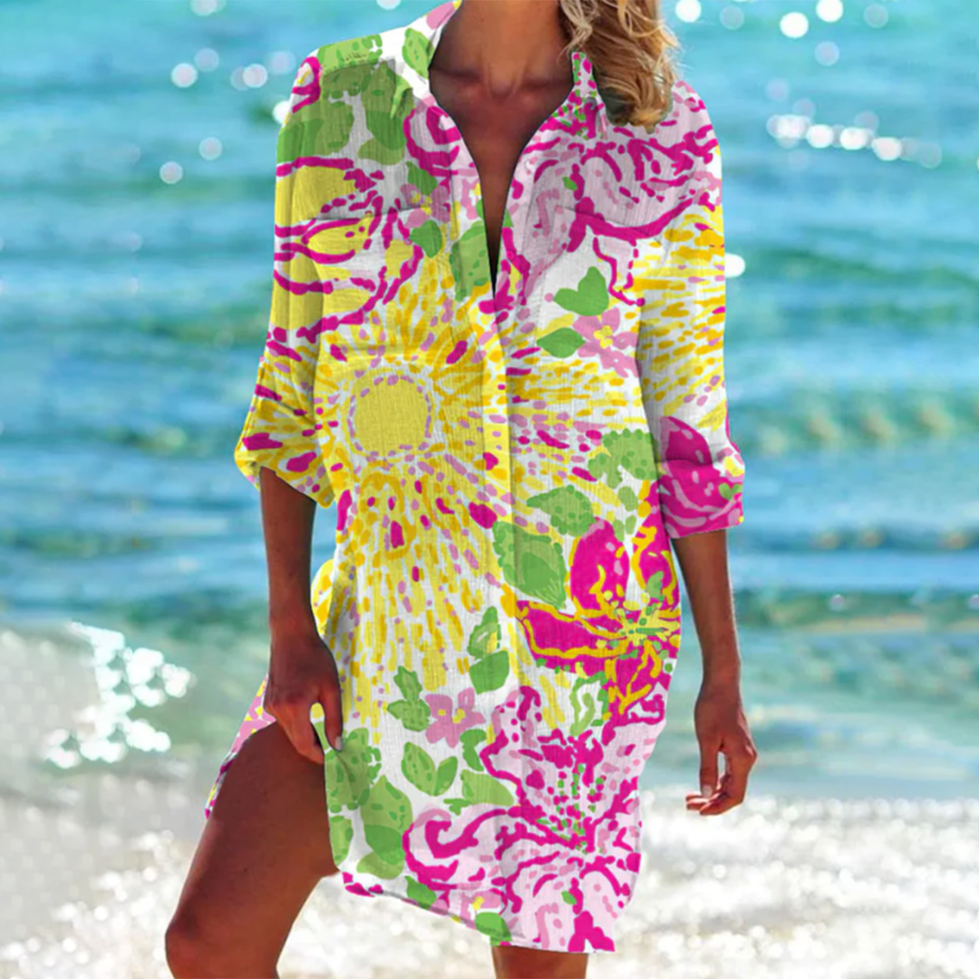 Elisabeta | Vestido Camisero Estampado Con Manga Larga