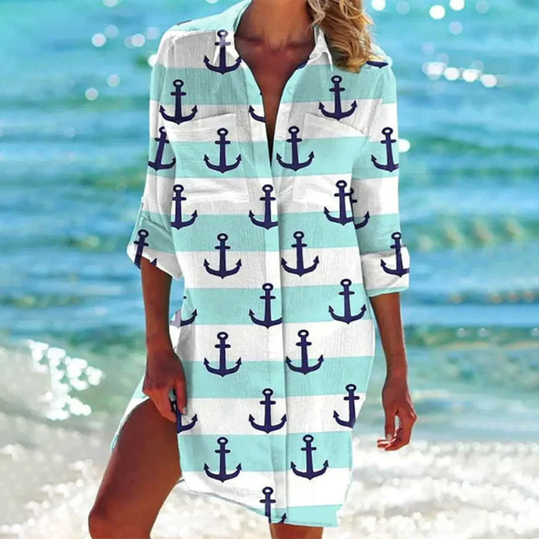 Elisabeta | Vestido Camisero Estampado Con Manga Larga
