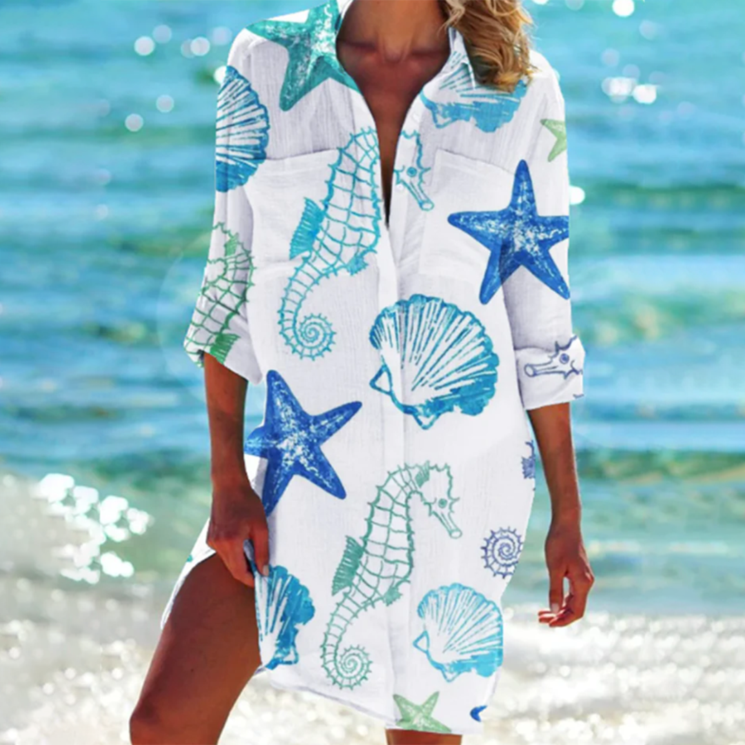 Elisabeta | Vestido Camisero Estampado Con Manga Larga