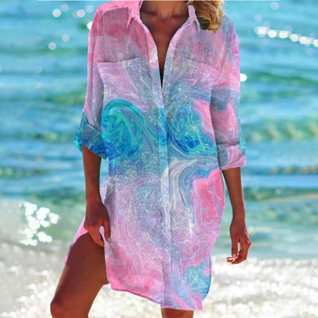 Elisabeta | Vestido Camisero Estampado Con Manga Larga