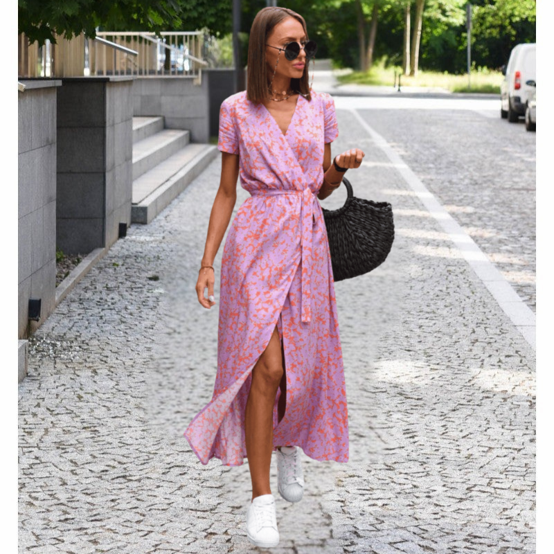 Theresita | Vestido midi de Manga Corta con Estampado Floral