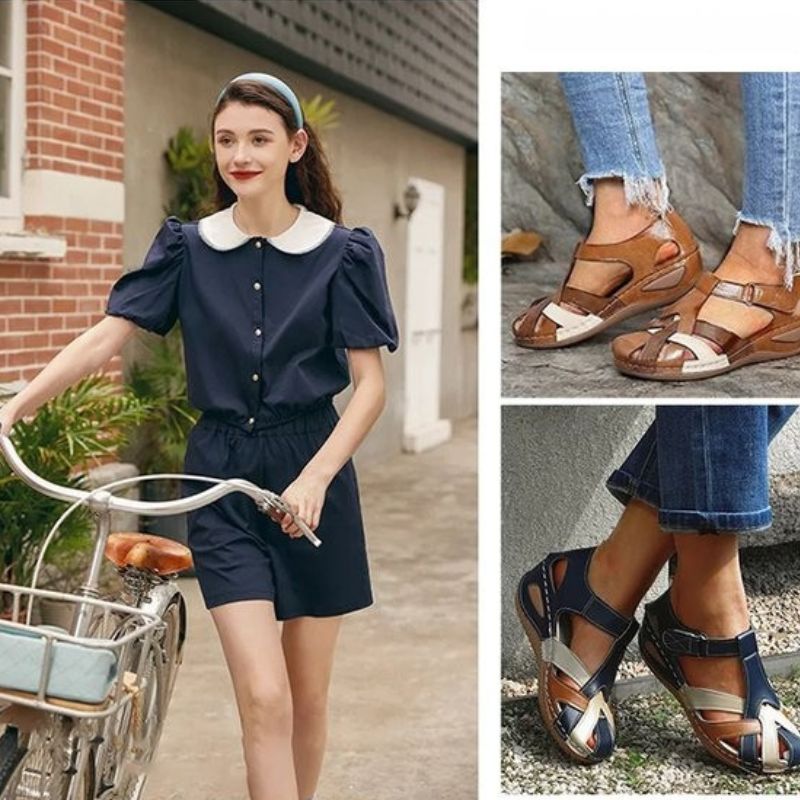 Kareena - Sandalias Planas Con Tiras y Aberturas Puntera Cerrada