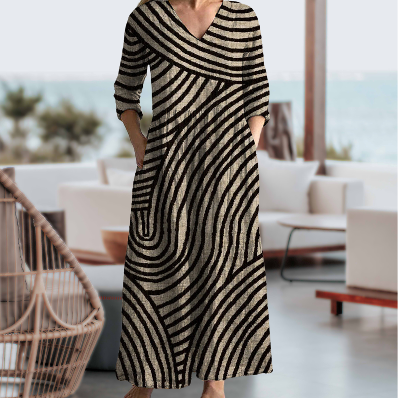 Ayla | Vestido Maxi Escote V Rayas Abstractas