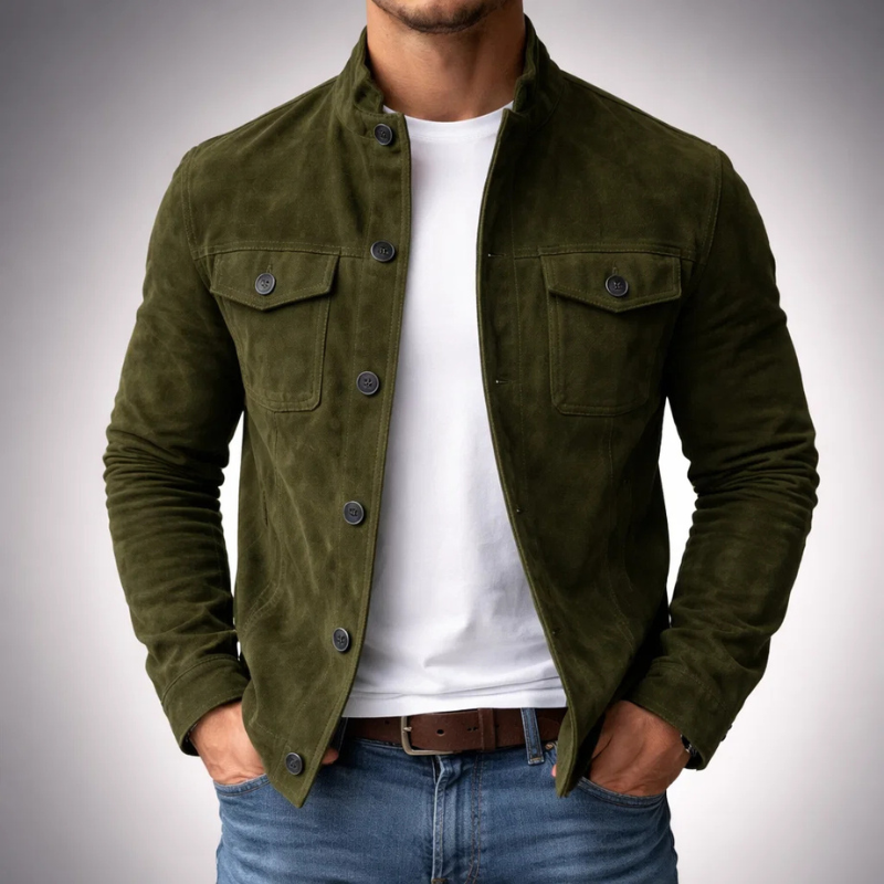 Pranas | Chaqueta de Botones con Efecto ante en color Oliva