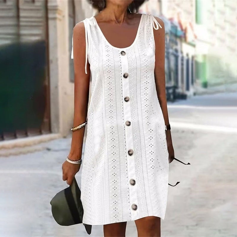 Dinya - Vestido de Verano Sin Mangas Con Corte en A y Botones en la Parte Delantera