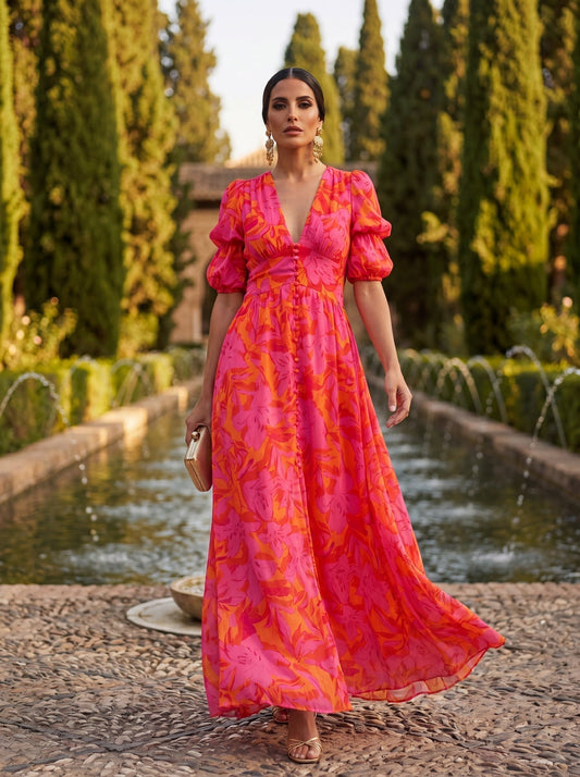 Zinnia | Vestido Maxi Floral Con Escote En V