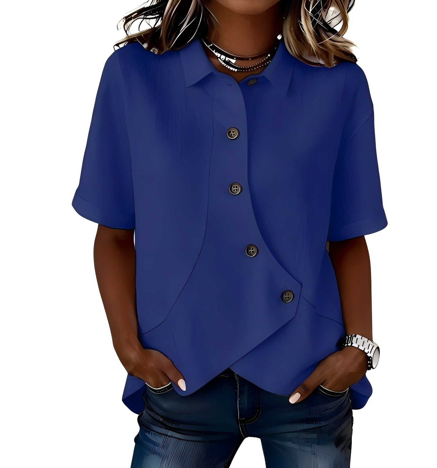 Thabata | Blusa De Manga Corta Con Botones Asimétricos