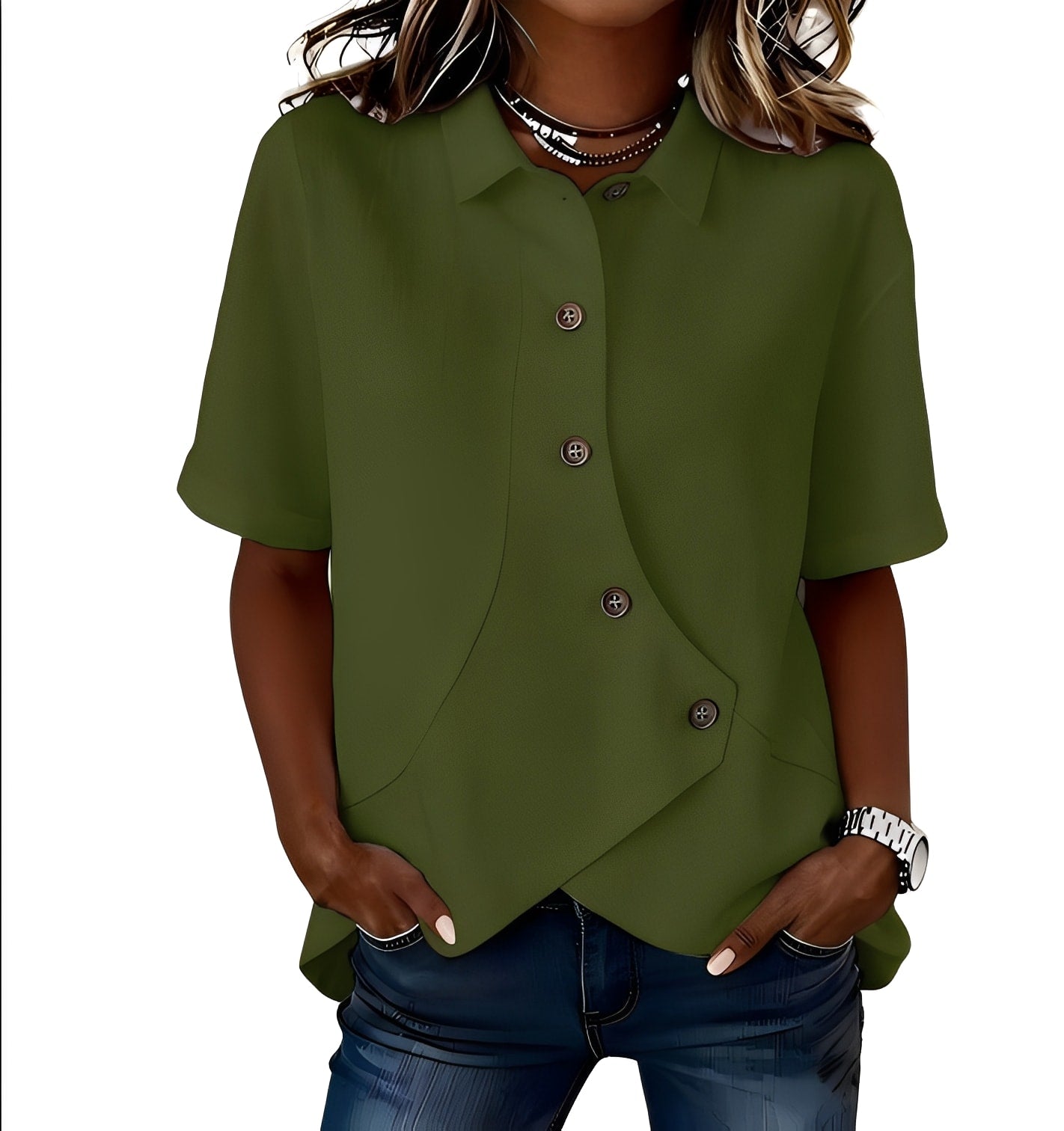 Thabata | Blusa De Manga Corta Con Botones Asimétricos