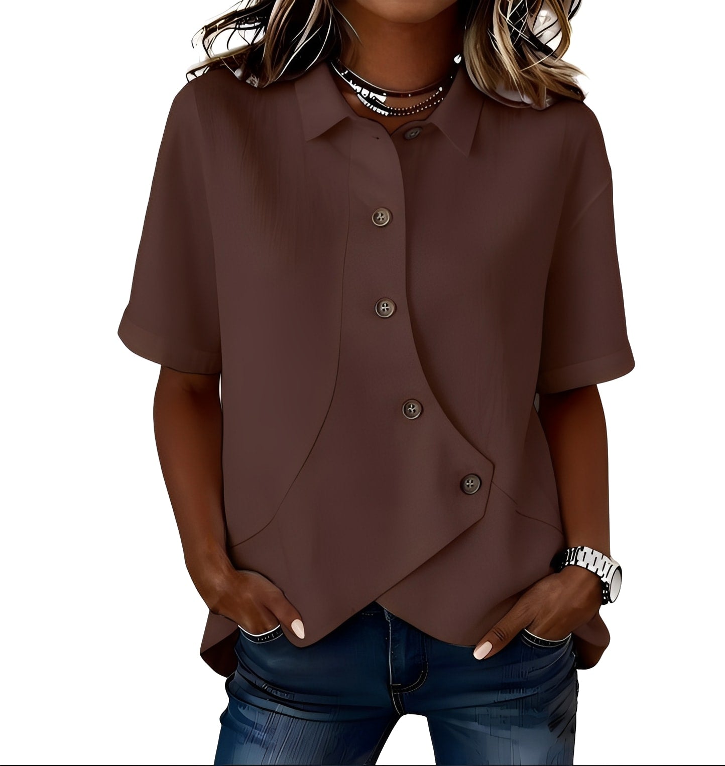 Thabata | Blusa De Manga Corta Con Botones Asimétricos