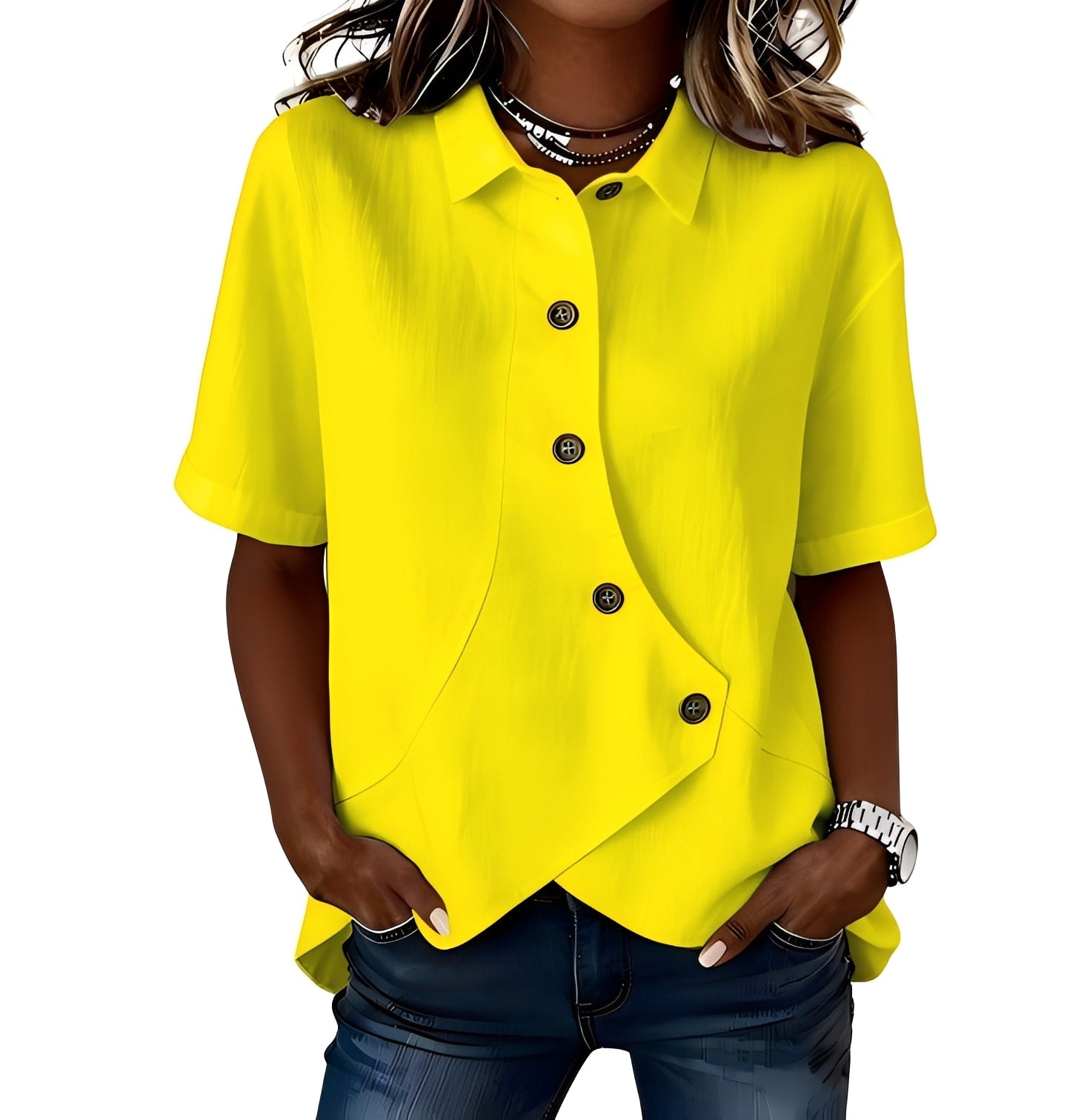Thabata | Blusa De Manga Corta Con Botones Asimétricos