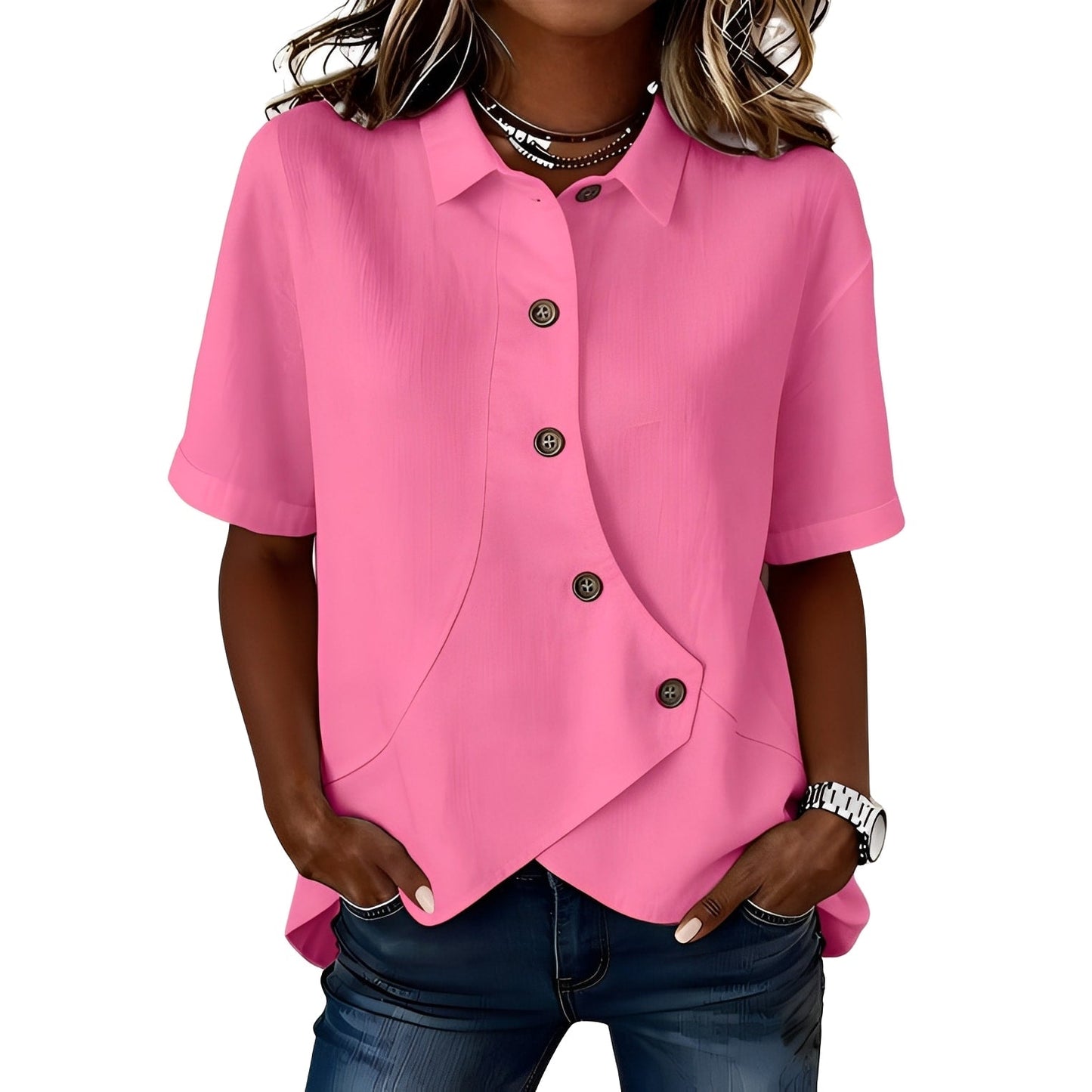 Thabata | Blusa De Manga Corta Con Botones Asimétricos