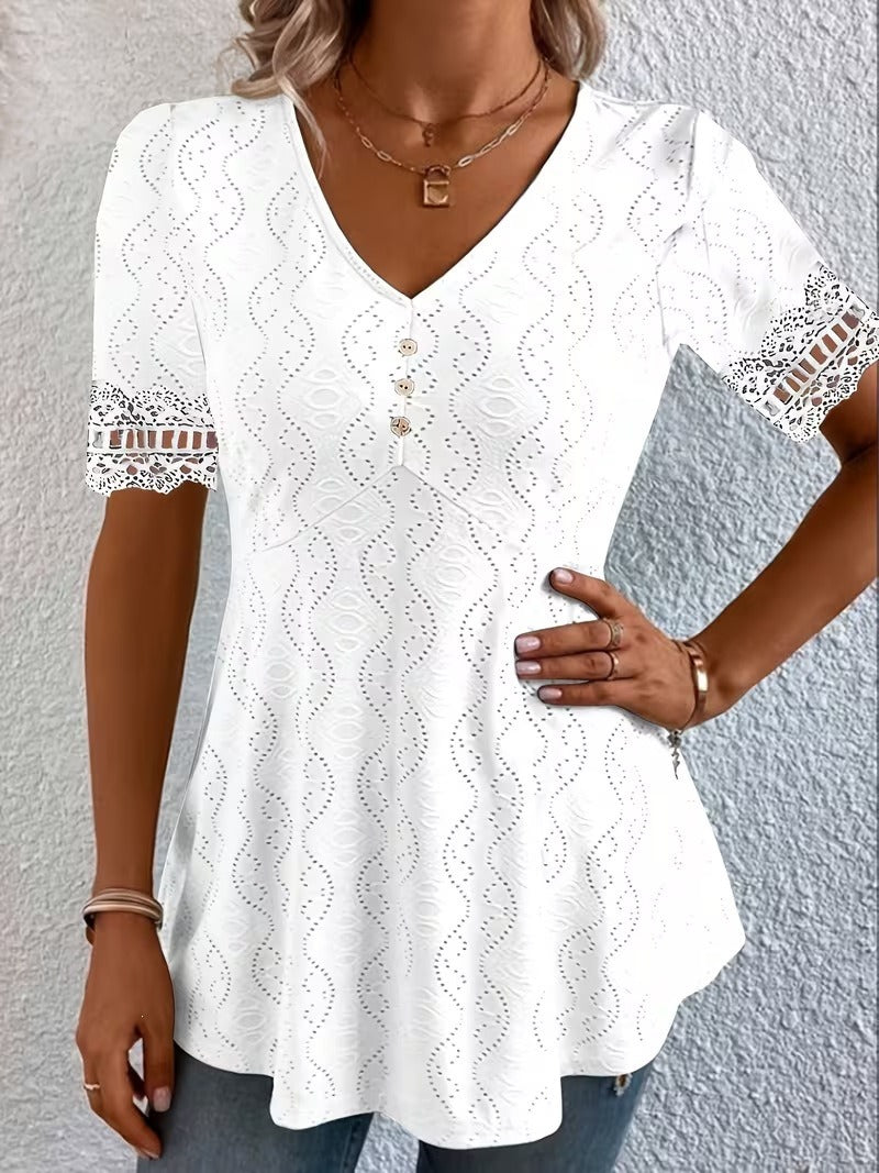 Lolytta | Blusa Con Cuello en V Y Mangas De Encaje