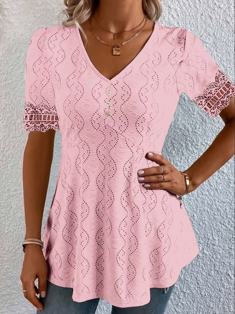 Lolytta | Blusa Con Cuello en V Y Mangas De Encaje