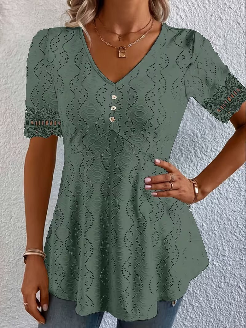 Lolytta | Blusa Con Cuello en V Y Mangas De Encaje