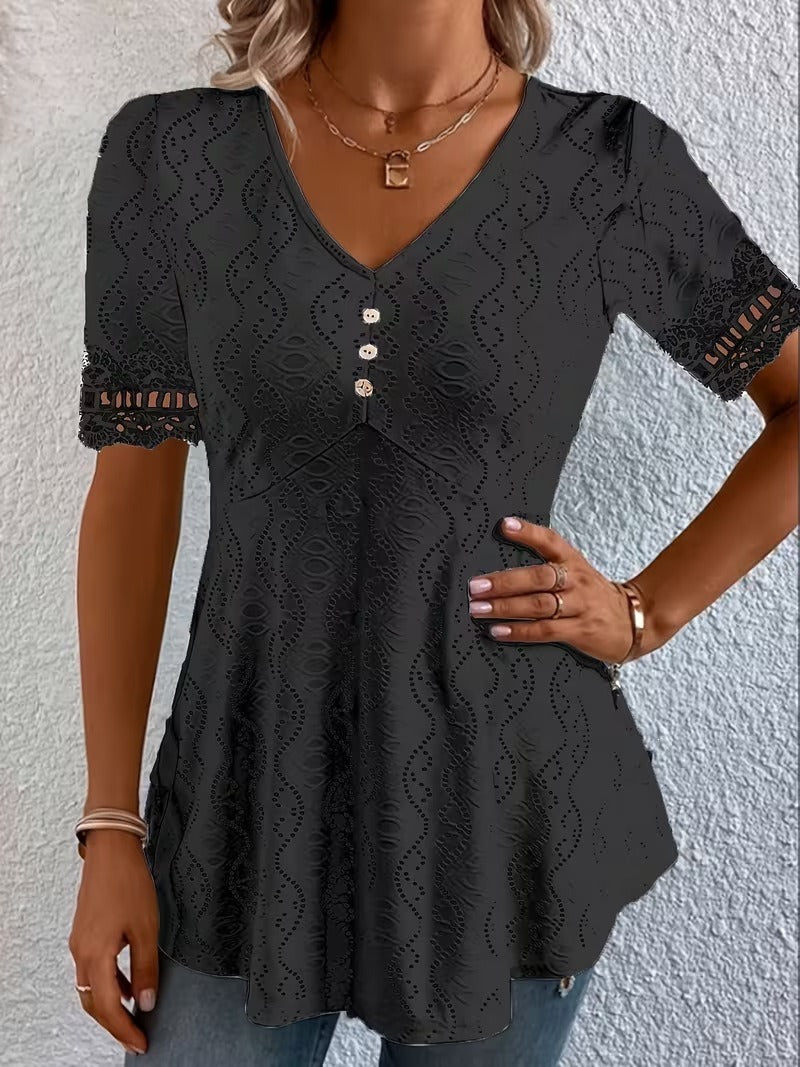 Lolytta | Blusa Con Cuello en V Y Mangas De Encaje