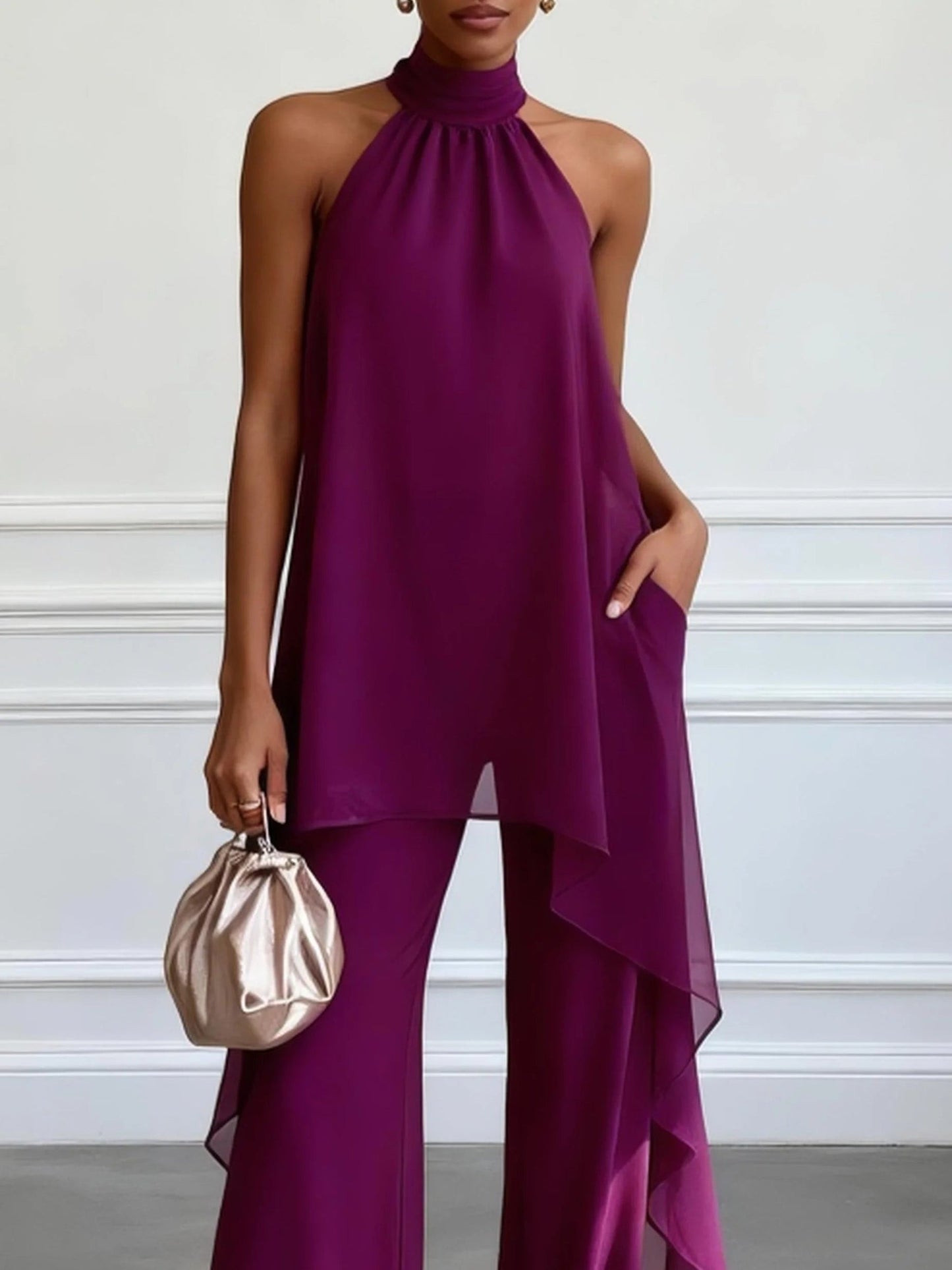Victtoria - Elegante Top Halter Con Pantalones