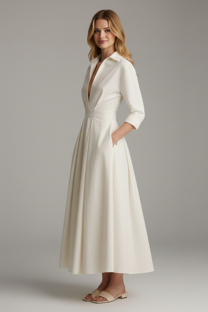 Hermiaisa | Vestido Midi Camisero con Mangas Largas