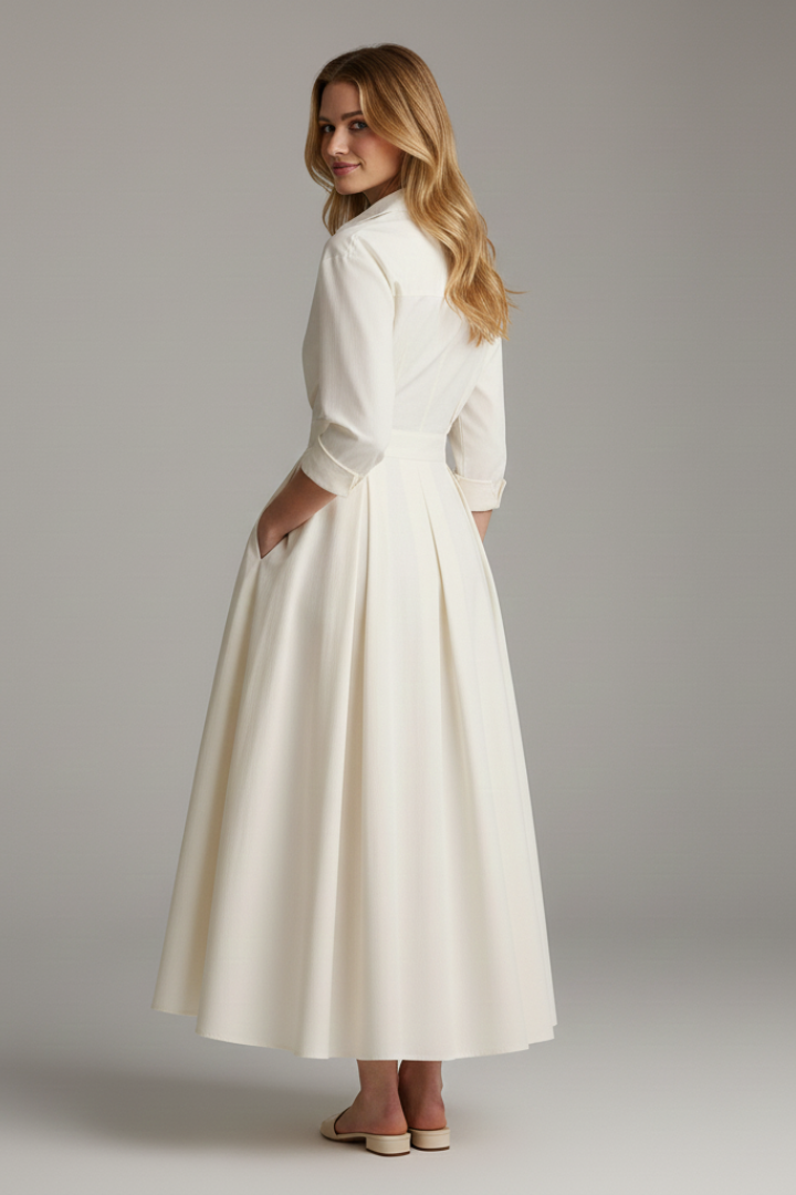 Hermiaisa | Vestido Midi Camisero con Mangas Largas