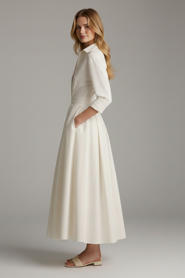 Hermiaisa | Vestido Midi Camisero con Mangas Largas