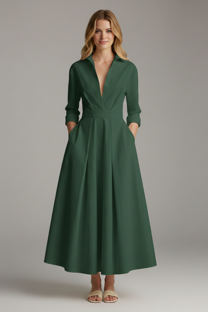 Hermiaisa | Vestido Midi Camisero con Mangas Largas