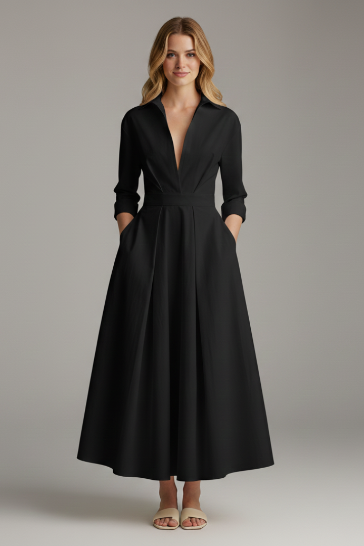 Hermiaisa | Vestido Midi Camisero con Mangas Largas
