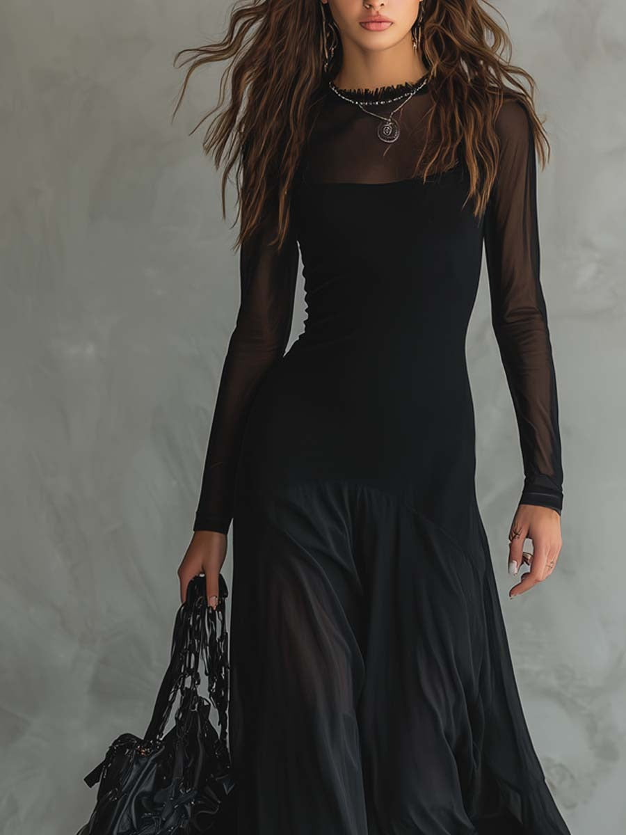 Yovanna | Vestido Largo con Mangas Transparentes