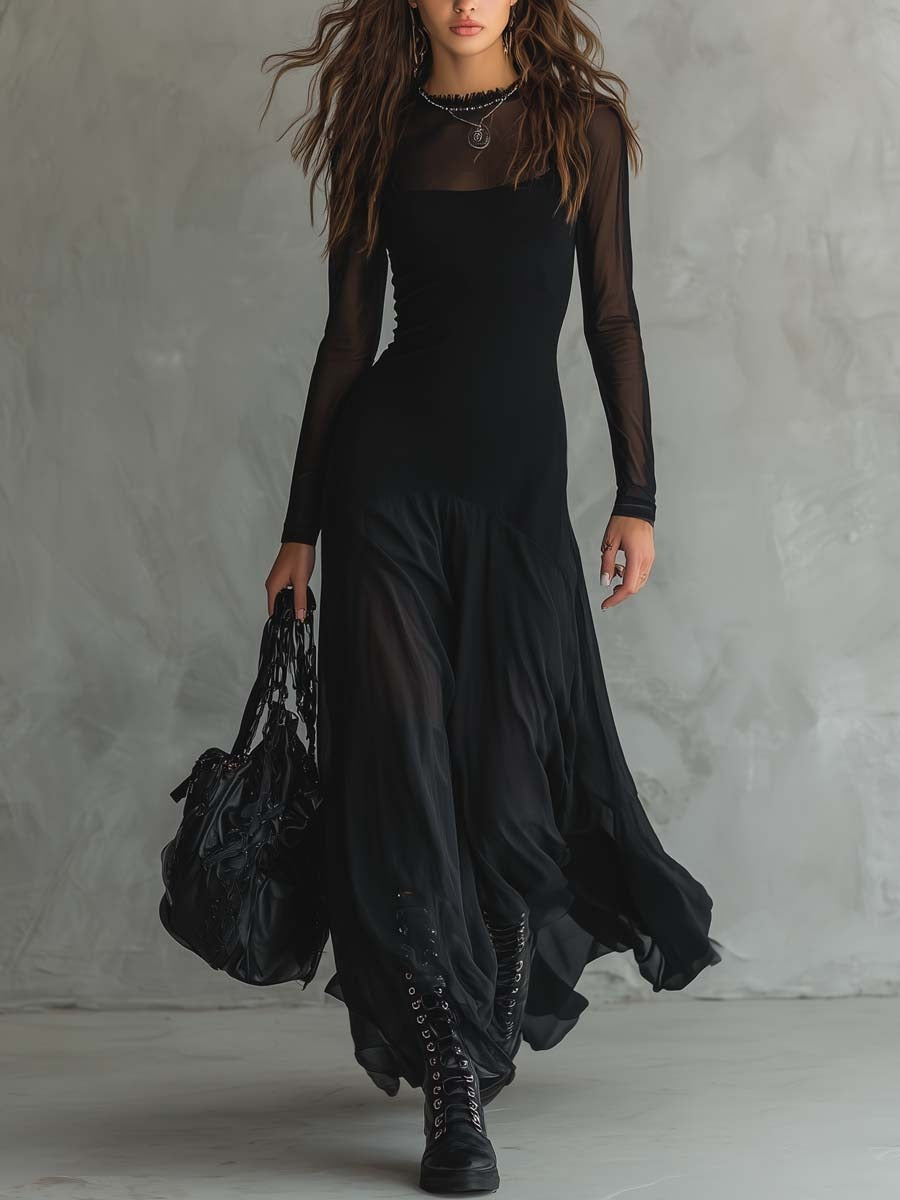 Yovanna | Vestido Largo con Mangas Transparentes