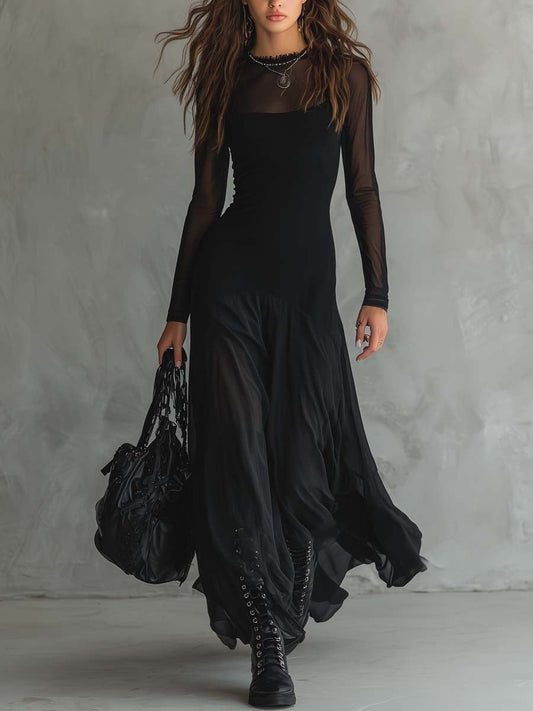 Yovanna | Vestido Largo con Mangas Transparentes
