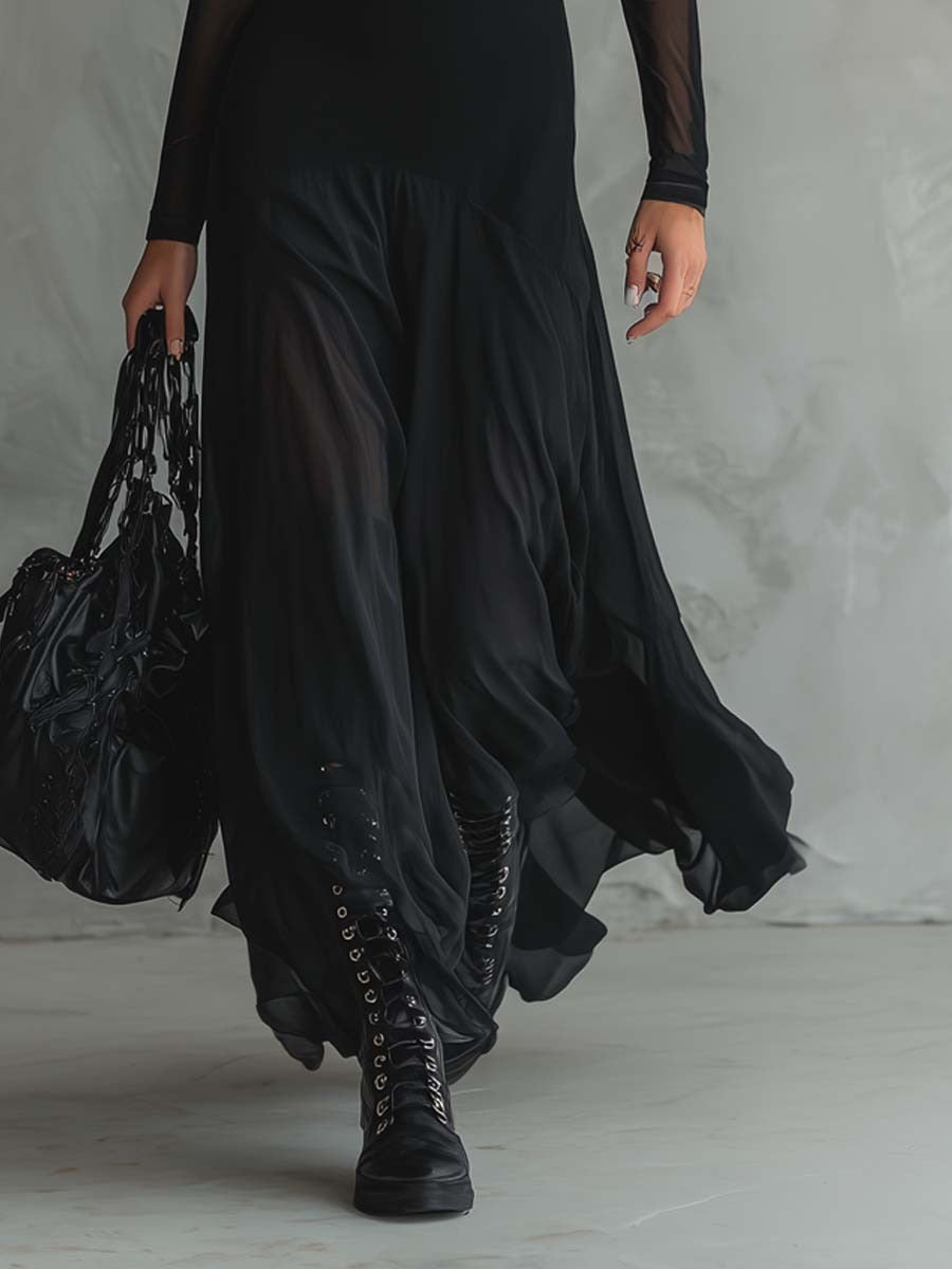 Yovanna | Vestido Largo con Mangas Transparentes