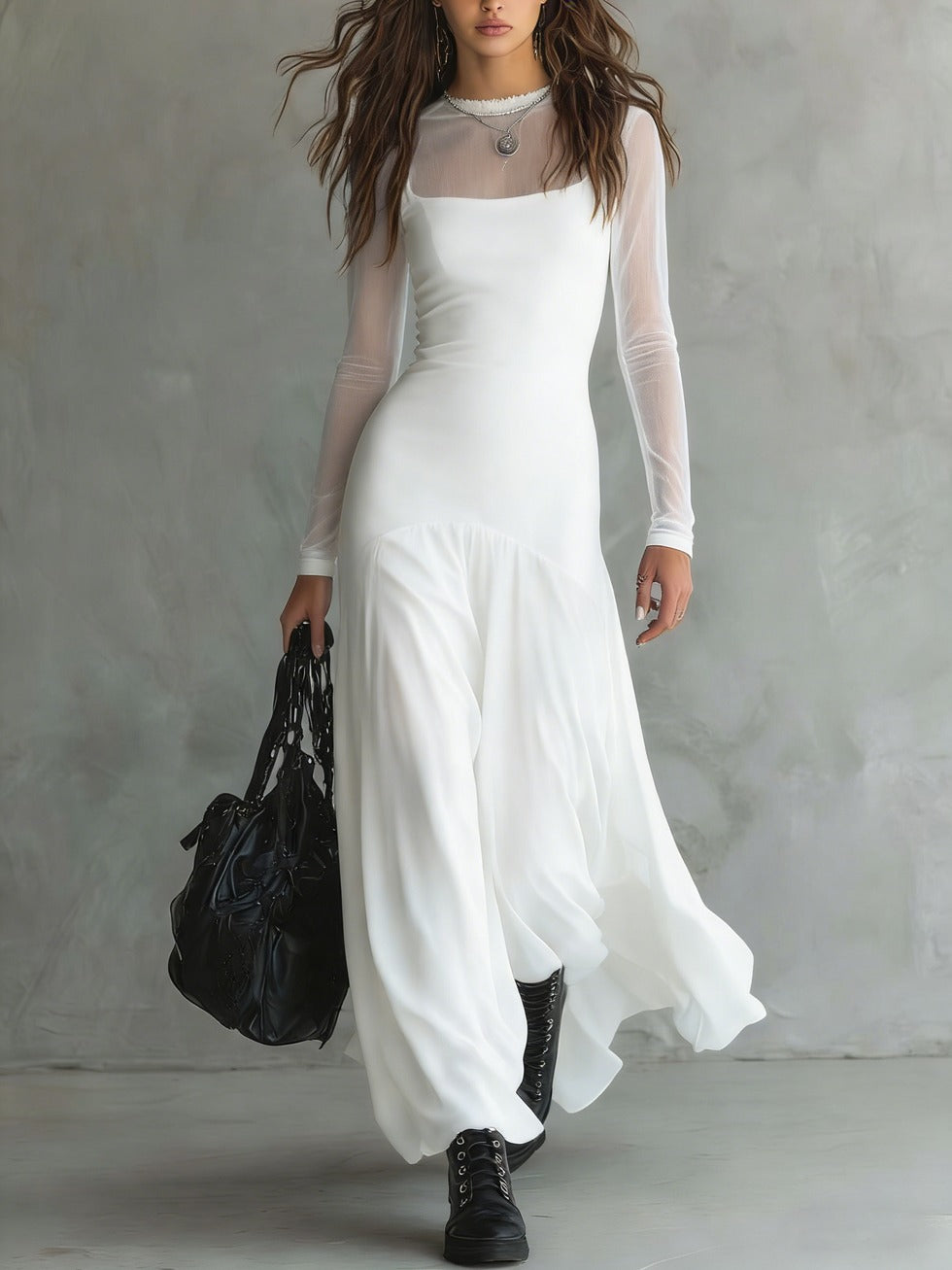 Yovanna | Vestido Largo con Mangas Transparentes