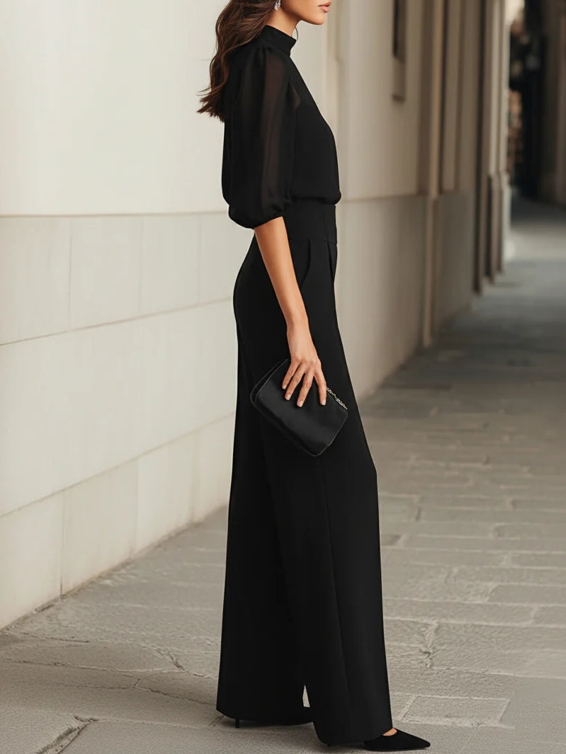 Dayanna | Conjunto Tres Piezas Pierna Ancha Manga Transparente