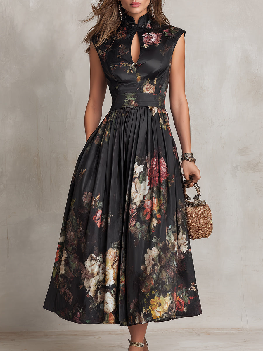 Littia | Vestido Midi Floral Plisado Con Abertura