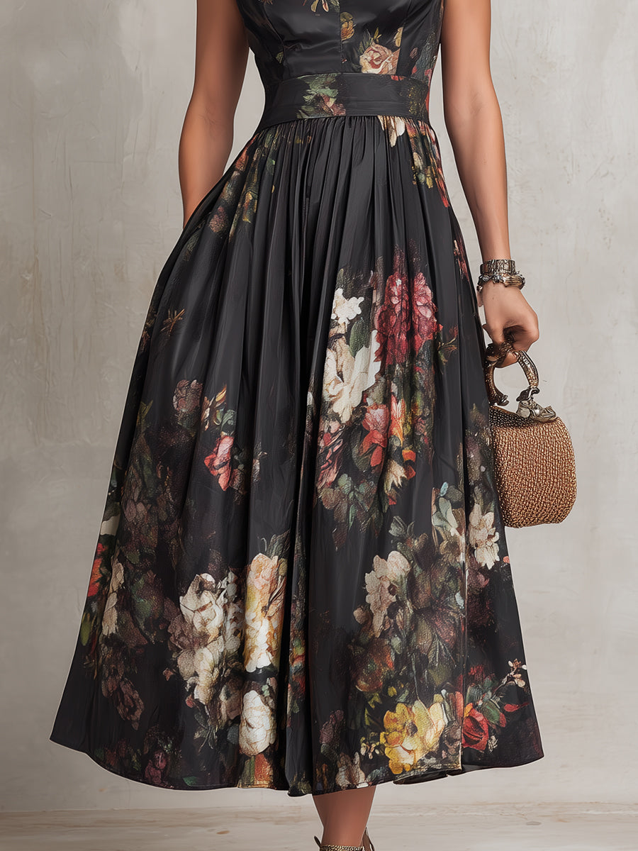 Littia | Vestido Midi Floral Plisado Con Abertura