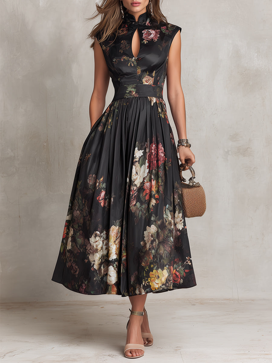 Littia | Vestido Midi Floral Plisado Con Abertura