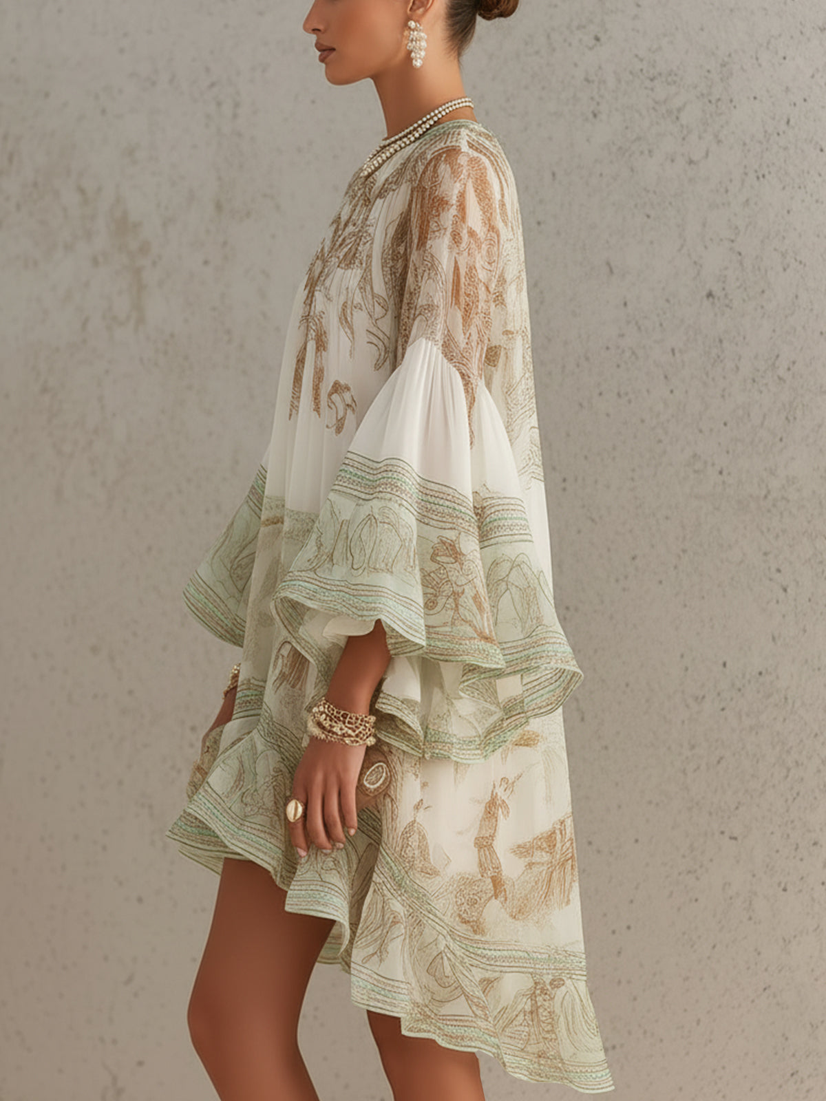 Reba | Vestido Fruncido De Cuello Alto Con Estampado Floral