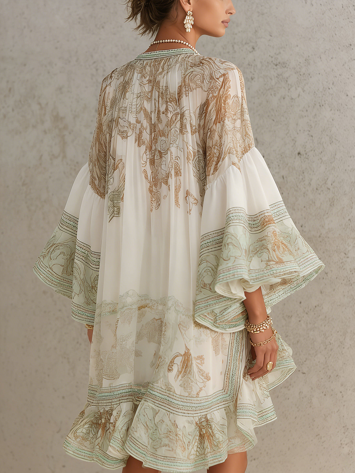 Reba | Vestido Fruncido De Cuello Alto Con Estampado Floral