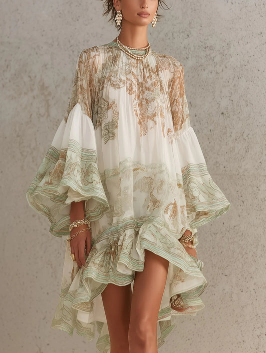 Reba | Vestido Fruncido De Cuello Alto Con Estampado Floral